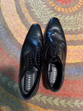 Seven 91 Black Leather Lace-Up Oxford Shoes for Men